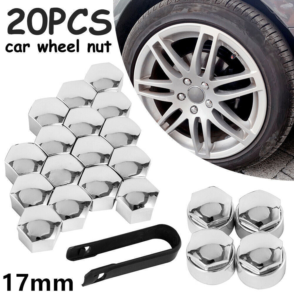 20Pcs 17mm Gloss Silver Car Wheel Nut Caps Bolt Covers For  VW Vauxhall Bmw