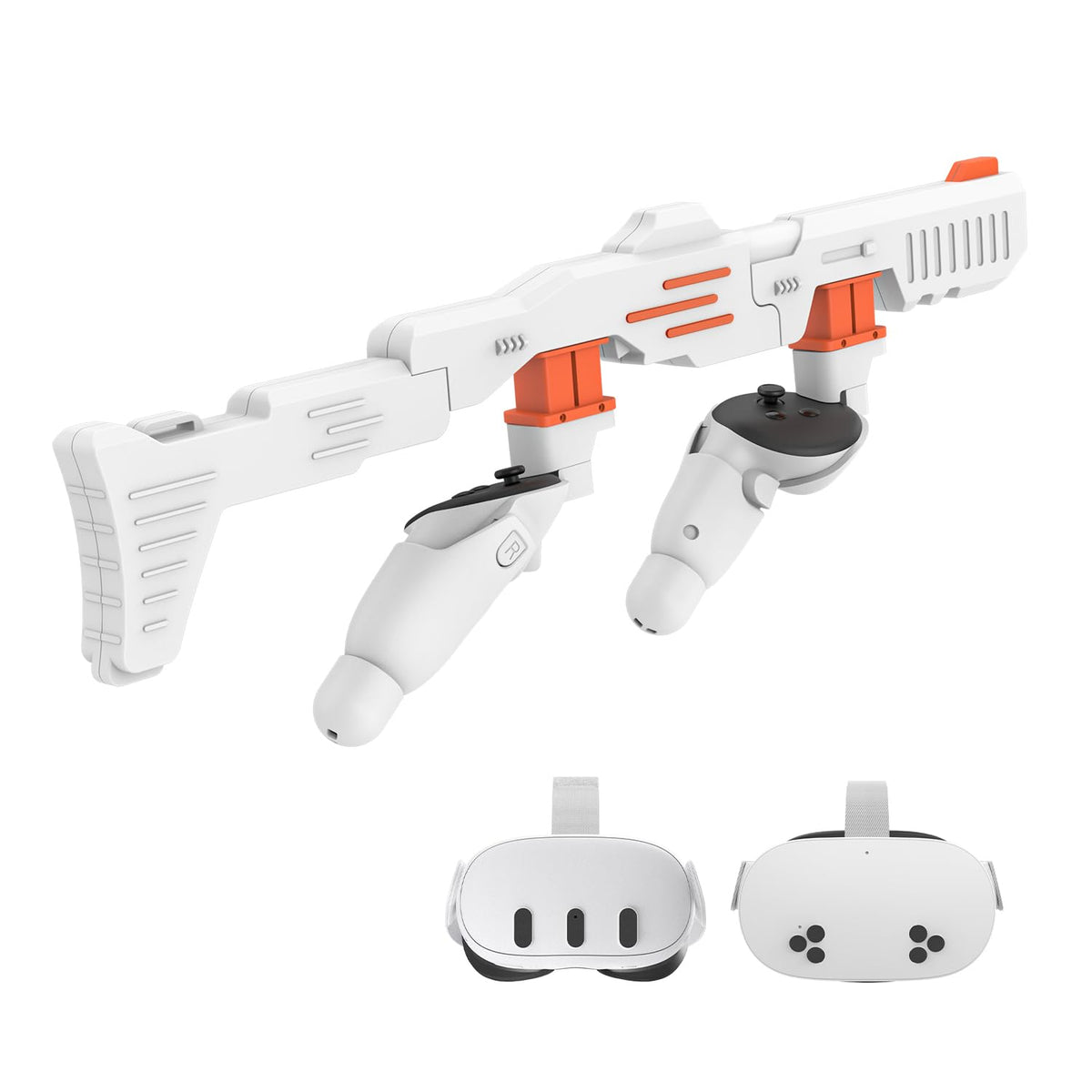 VR Handle Attachment Compatible with Meta Quest 3S, Weighted Gunstock Grip Enhance FPS Game Experience Holding Feel, VR Accessories for Oculus 3, Ideal Gift for Birthday and Christmas (Orange)