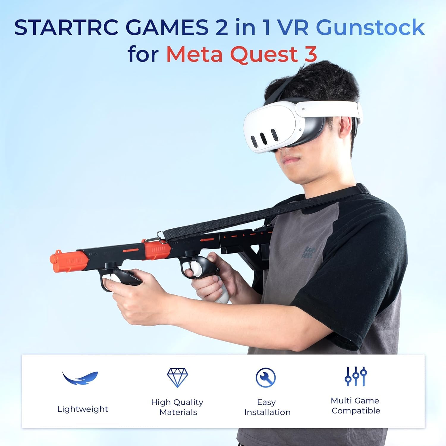 VR Gun Stock for Meta Quest 3/3S, 3-in-1 Magnetic Controller Grips Accessories for Oculus Quest 3/3S, Simulating Submachine Gun, Rifle, and Pistol, Providing Realistic Experience for Shooting Games
