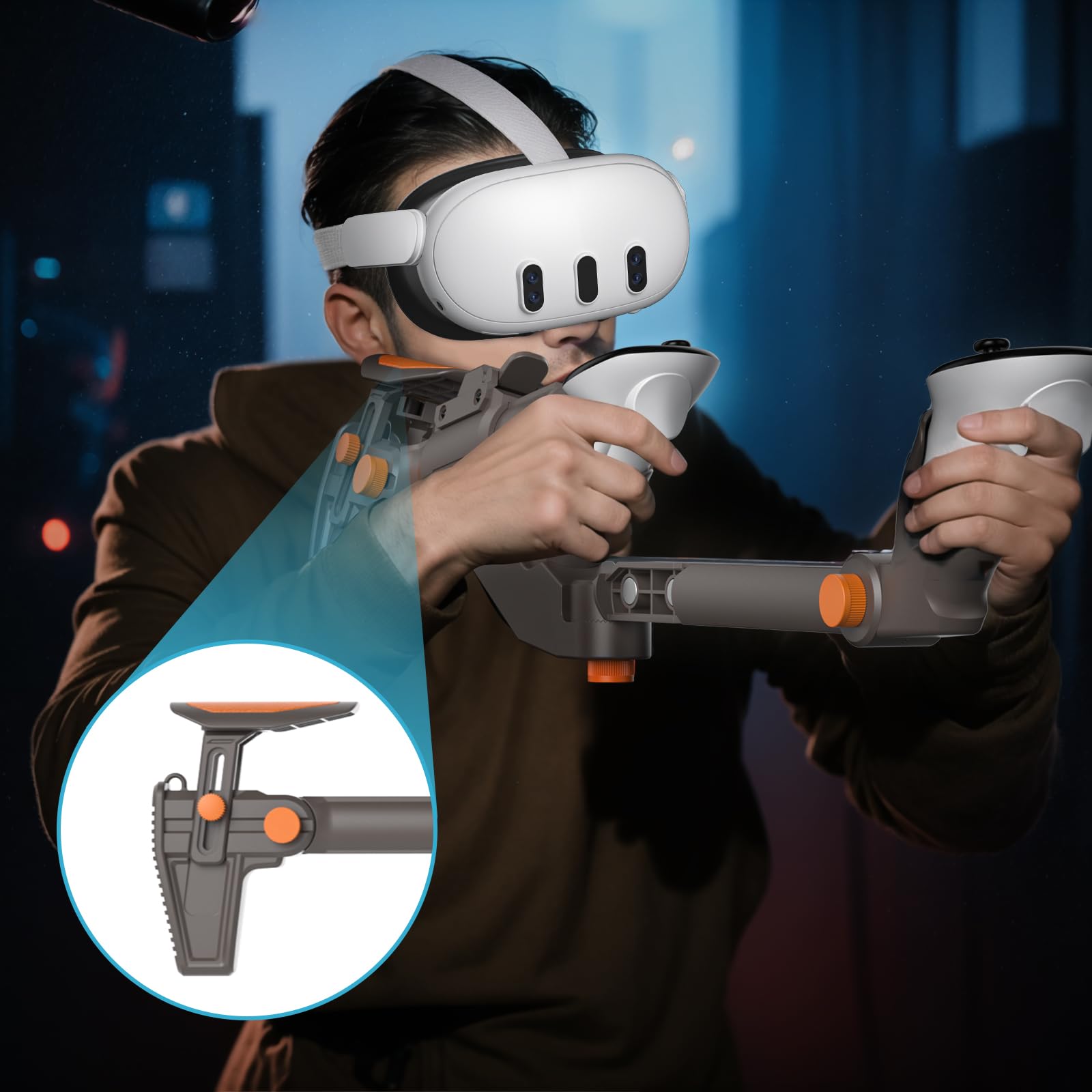 VR Gunstock for Meta Quest 2 Quest 3 Quest 3S Quest Pro – Adjustable FPS Gaming Controller Accessories with Quick Magnetic Attachment Cheek Pad for Immersive VR Gameplay (Gunmetal Gray)
