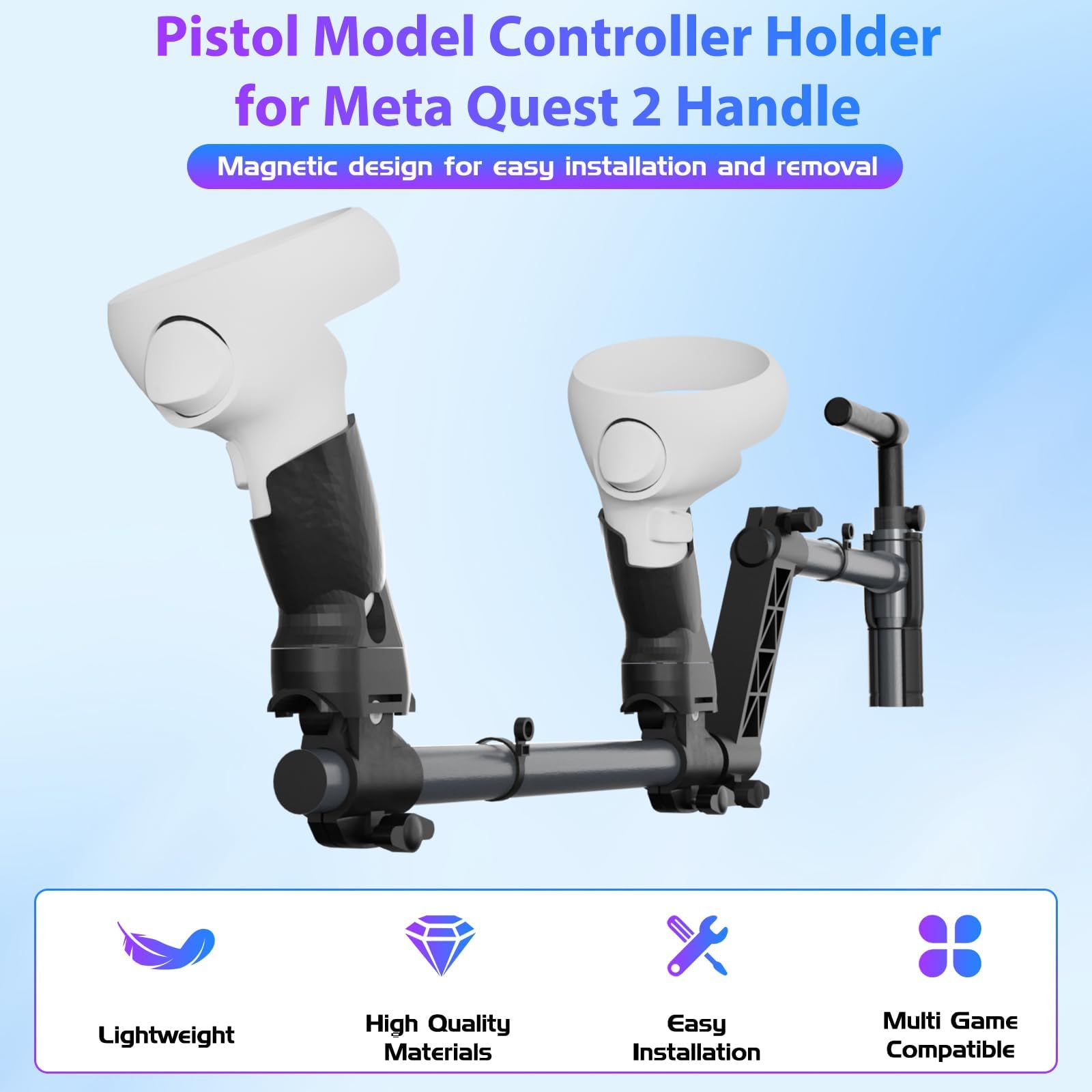 VR Gun Stock for Meta Quest 3S, Compatible with VR Meta Quest 3 Controller Grips, VR Shooting Game Accessories Quest 3S Magnetic Rifle with Shoulder Straps, Enhance Real Feeling (Black-C)