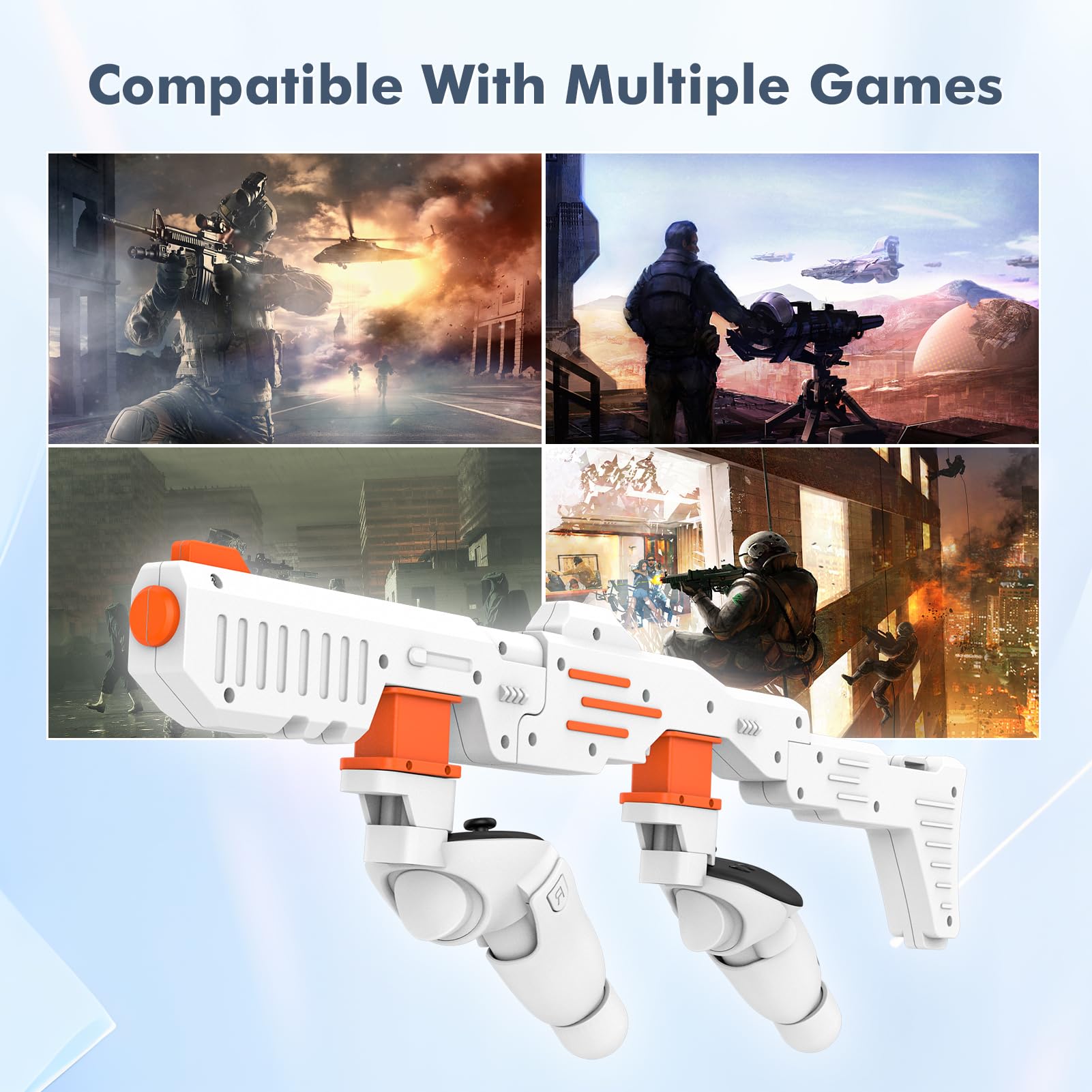 VR Handle Attachment Compatible with Meta Quest 3S, Weighted Gunstock Grip Enhance FPS Game Experience Holding Feel, VR Accessories for Oculus 3, Ideal Gift for Birthday and Christmas (Orange)