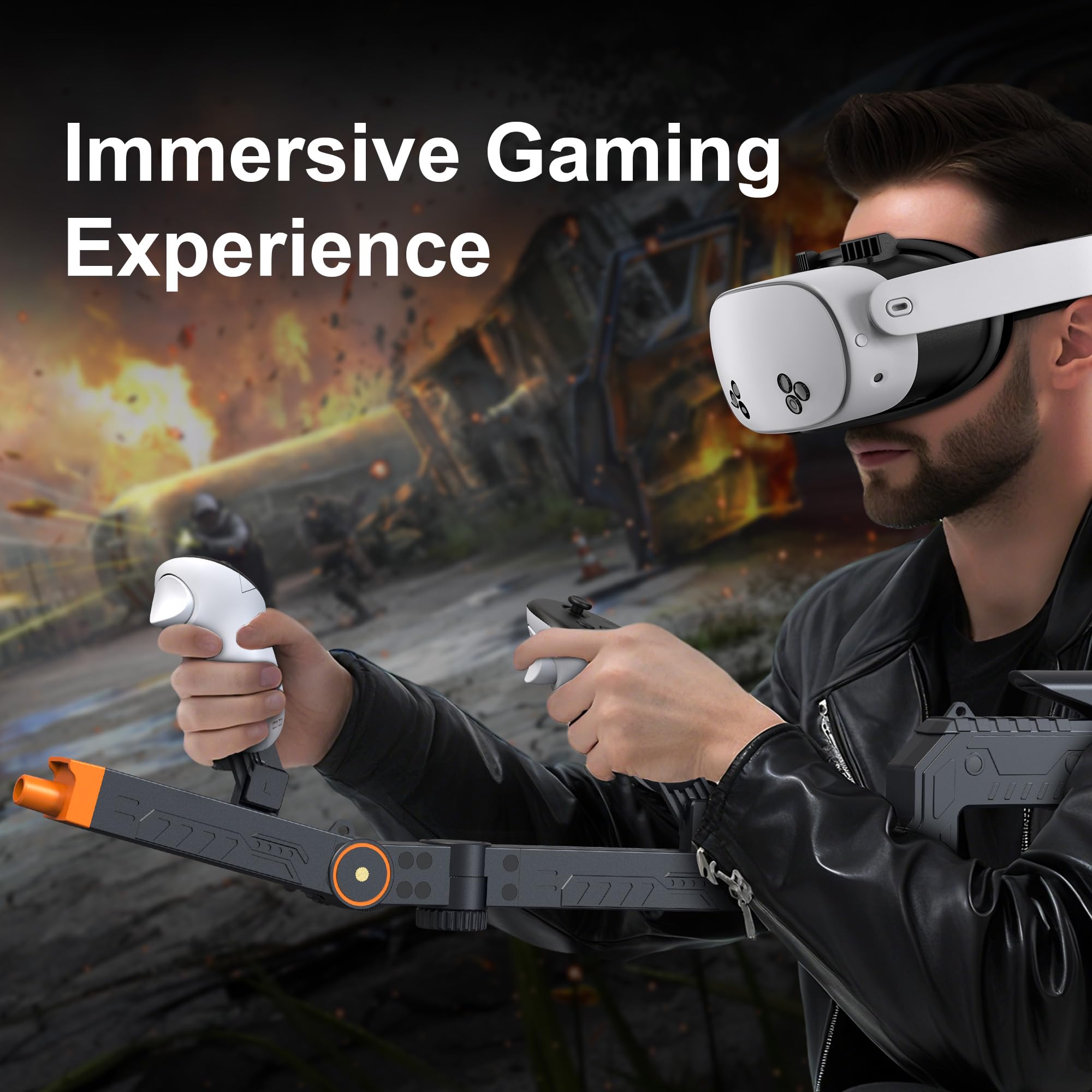 Upgraded VR Gun Stock for Meta Quest 3/ Quest 3S, Adjustment Gunstock Magnetic Accessories for Oculus Quest 3 Controller Grips with Shoulder Straps for Enhance Control Feel, Realistic FPS Gaming