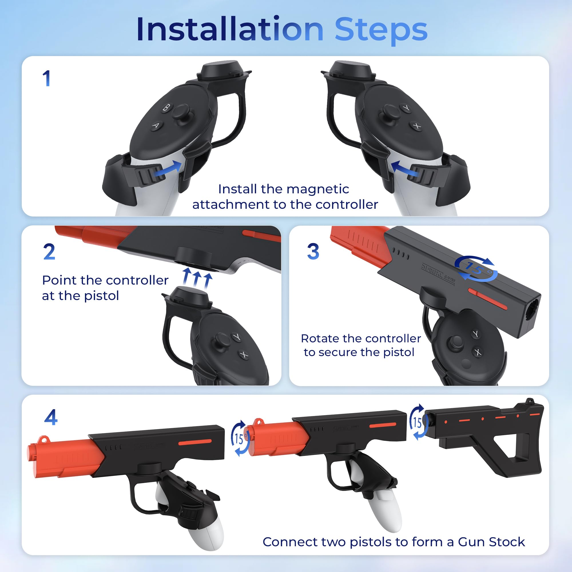 VR Gun Stock for Meta Quest 3/3S, 3-in-1 Magnetic Controller Grips Accessories for Oculus Quest 3/3S, Simulating Submachine Gun, Rifle, and Pistol, Providing Realistic Experience for Shooting Games