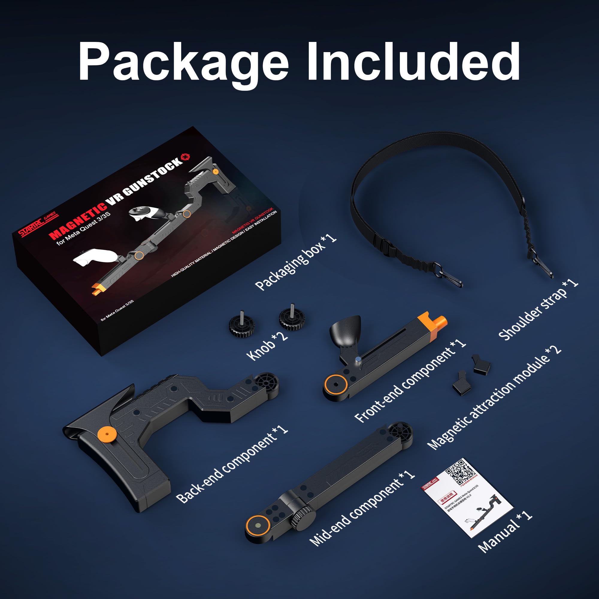 Upgraded VR Gun Stock for Meta Quest 3/ Quest 3S, Adjustment Gunstock Magnetic Accessories for Oculus Quest 3 Controller Grips with Shoulder Straps for Enhance Control Feel, Realistic FPS Gaming