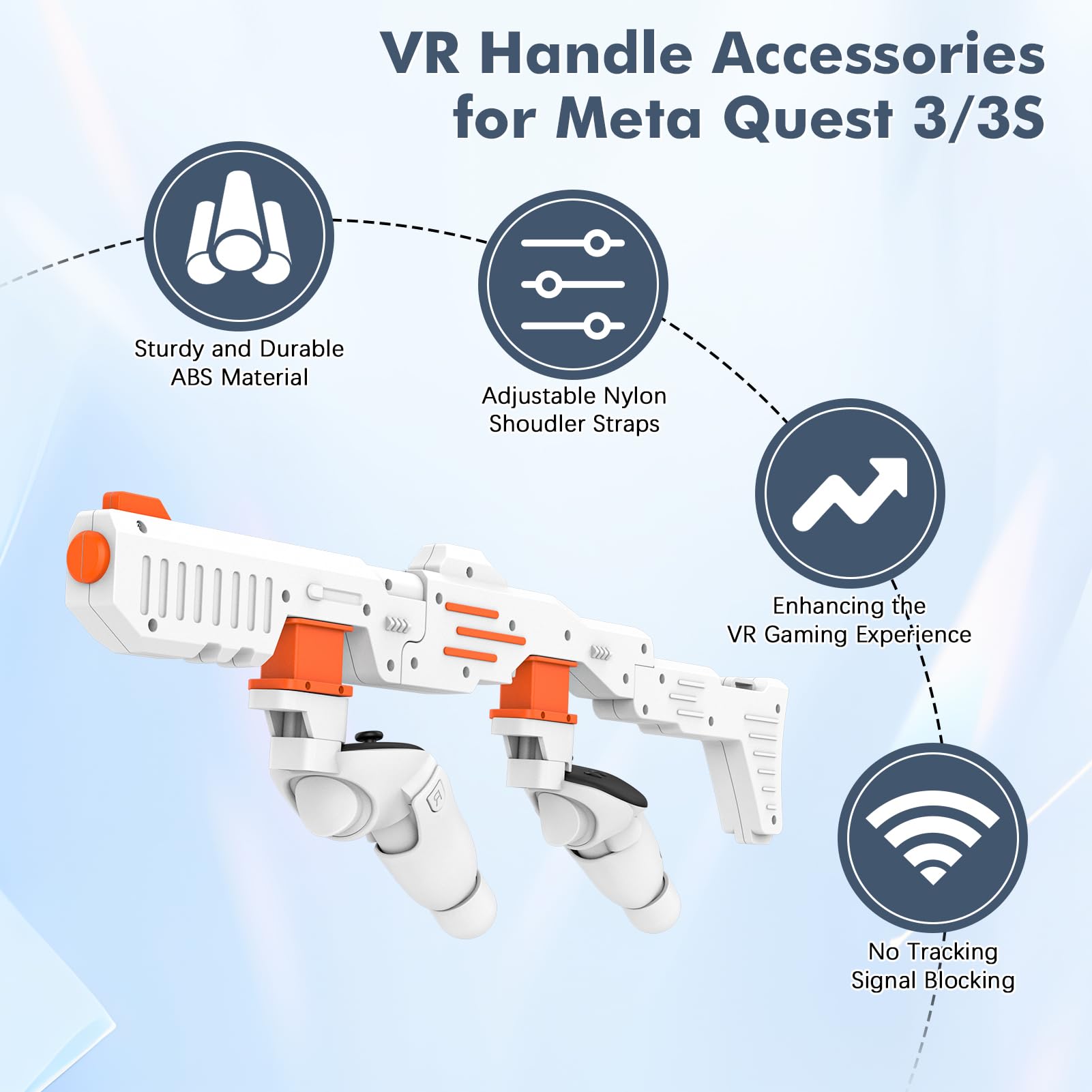 VR Handle Attachment Compatible with Meta Quest 3S, Weighted Gunstock Grip Enhance FPS Game Experience Holding Feel, VR Accessories for Oculus 3, Ideal Gift for Birthday and Christmas (Orange)
