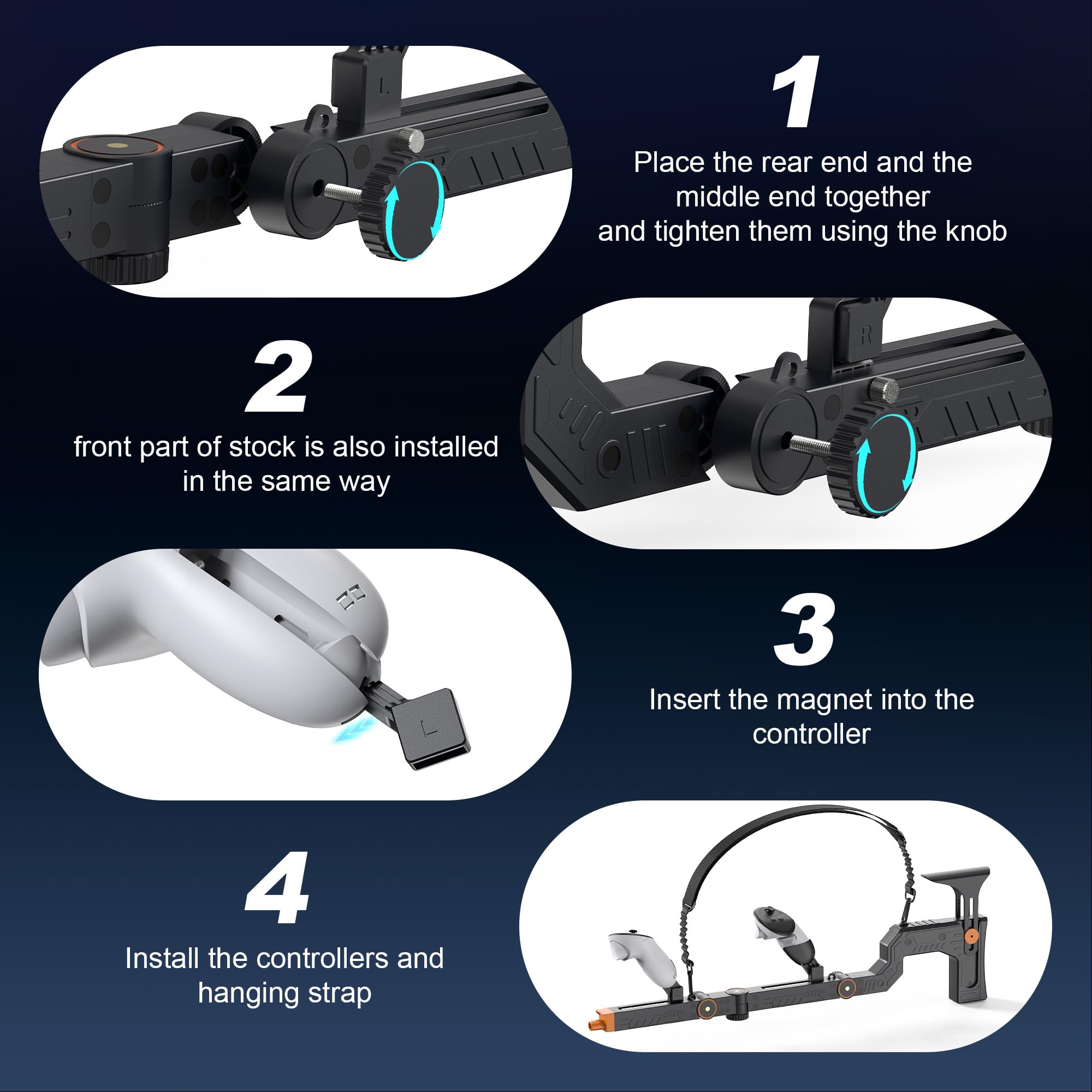 Upgraded VR Gun Stock for Meta Quest 3/ Quest 3S, Adjustment Gunstock Magnetic Accessories for Oculus Quest 3 Controller Grips with Shoulder Straps for Enhance Control Feel, Realistic FPS Gaming