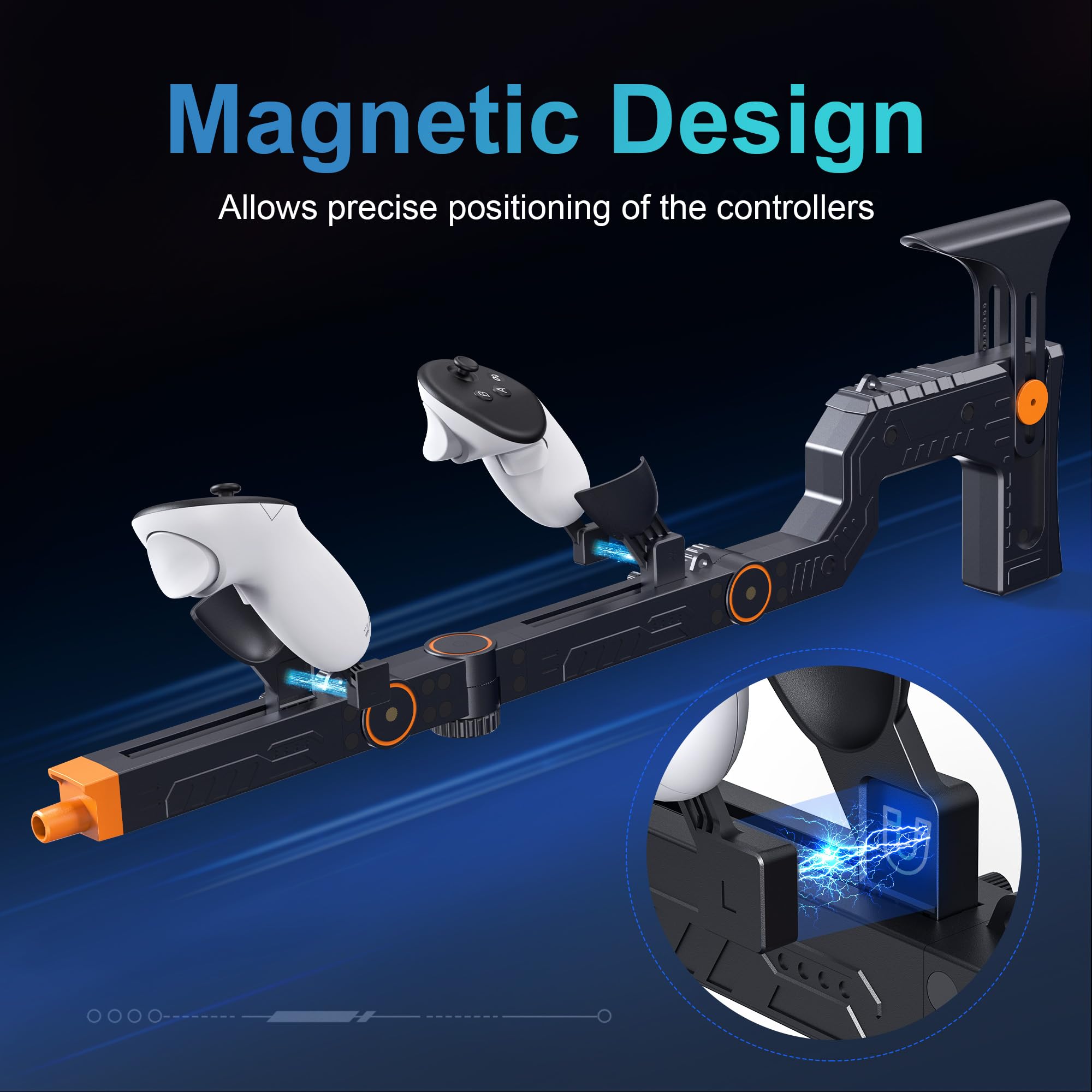 Upgraded VR Gun Stock for Meta Quest 3/ Quest 3S, Adjustment Gunstock Magnetic Accessories for Oculus Quest 3 Controller Grips with Shoulder Straps for Enhance Control Feel, Realistic FPS Gaming