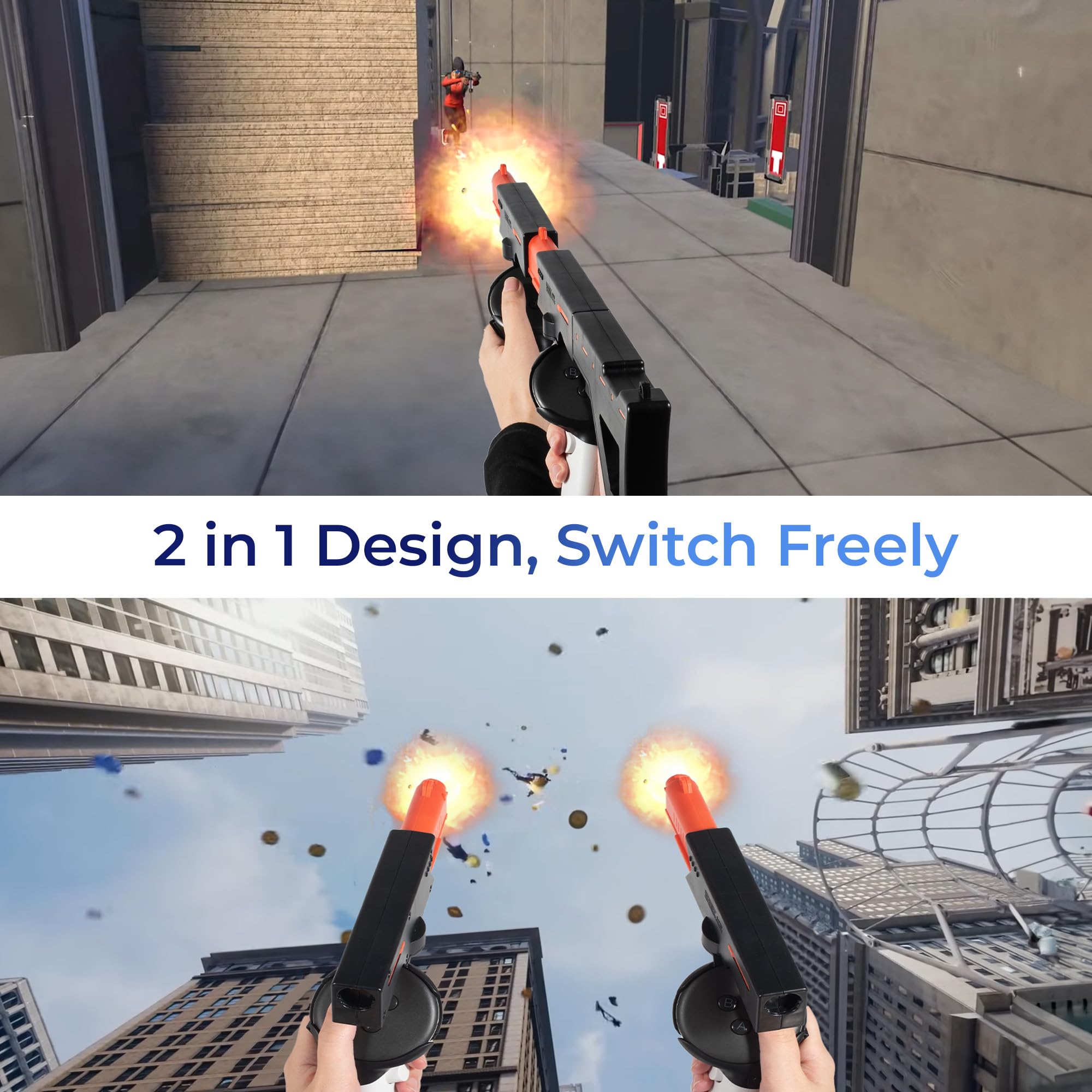 VR Gun Stock for Meta Quest 3/3S, 3-in-1 Magnetic Controller Grips Accessories for Oculus Quest 3/3S, Simulating Submachine Gun, Rifle, and Pistol, Providing Realistic Experience for Shooting Games