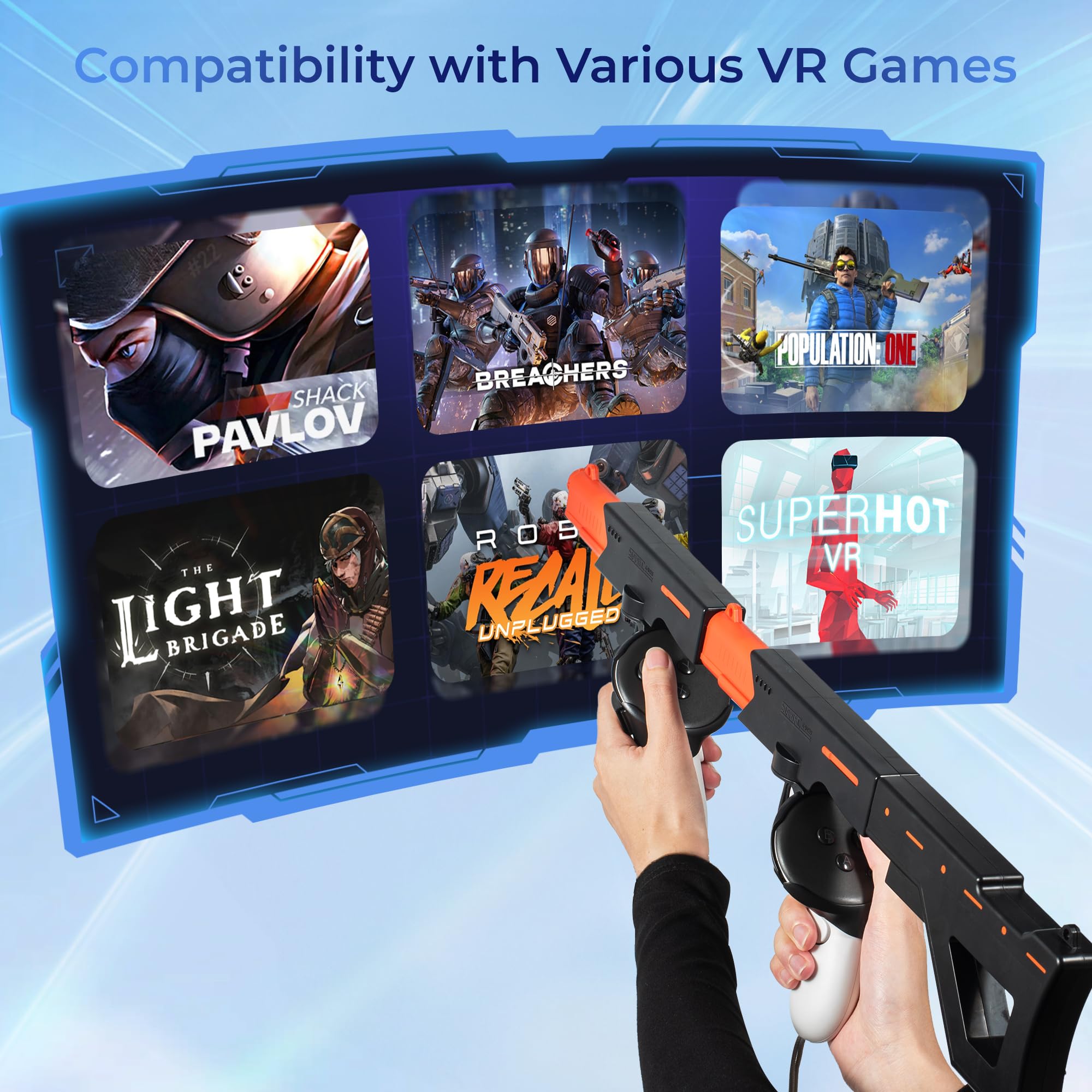 VR Gun Stock for Meta Quest 3/3S, 3-in-1 Magnetic Controller Grips Accessories for Oculus Quest 3/3S, Simulating Submachine Gun, Rifle, and Pistol, Providing Realistic Experience for Shooting Games