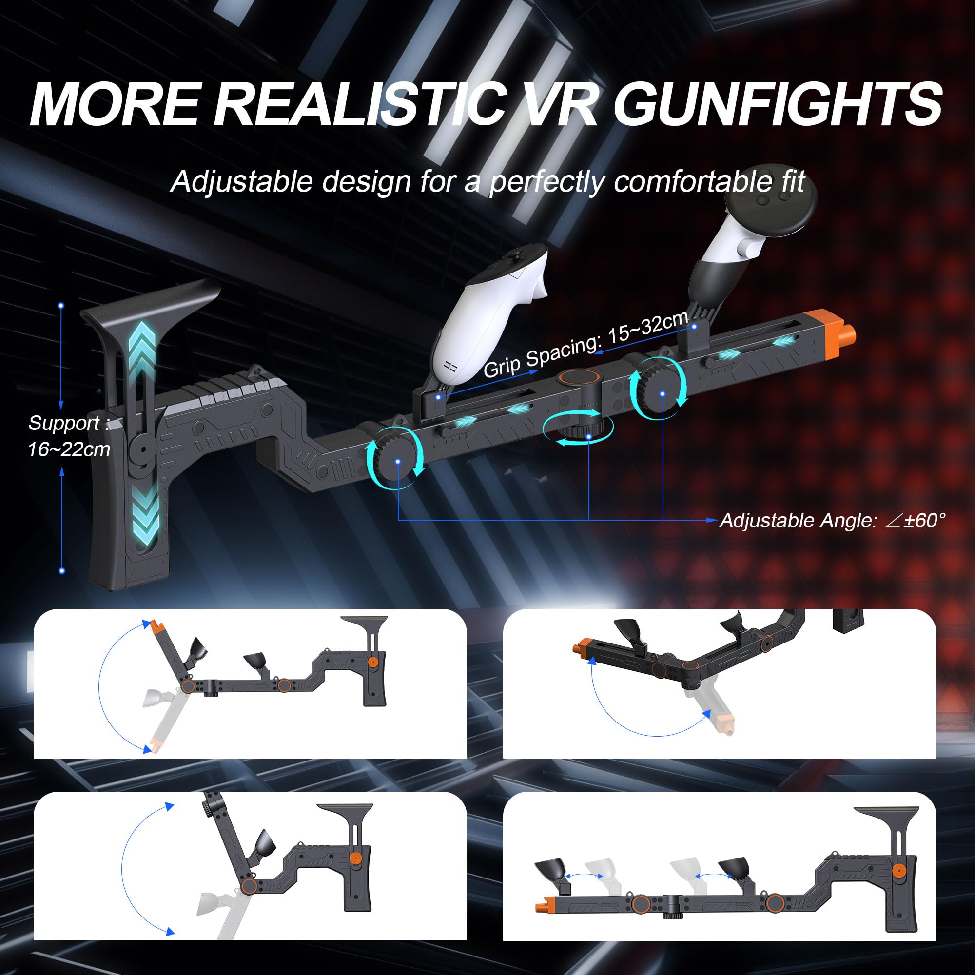 Upgrade V3.0 VR Gun Stock for Meta Quest 3 & Quest 3S, Durable Mechanical Design, Precision Angle Adjustment Gunstock for Oculus Quest 3 Enhancing Realistic VR Experience for FPS Gamers