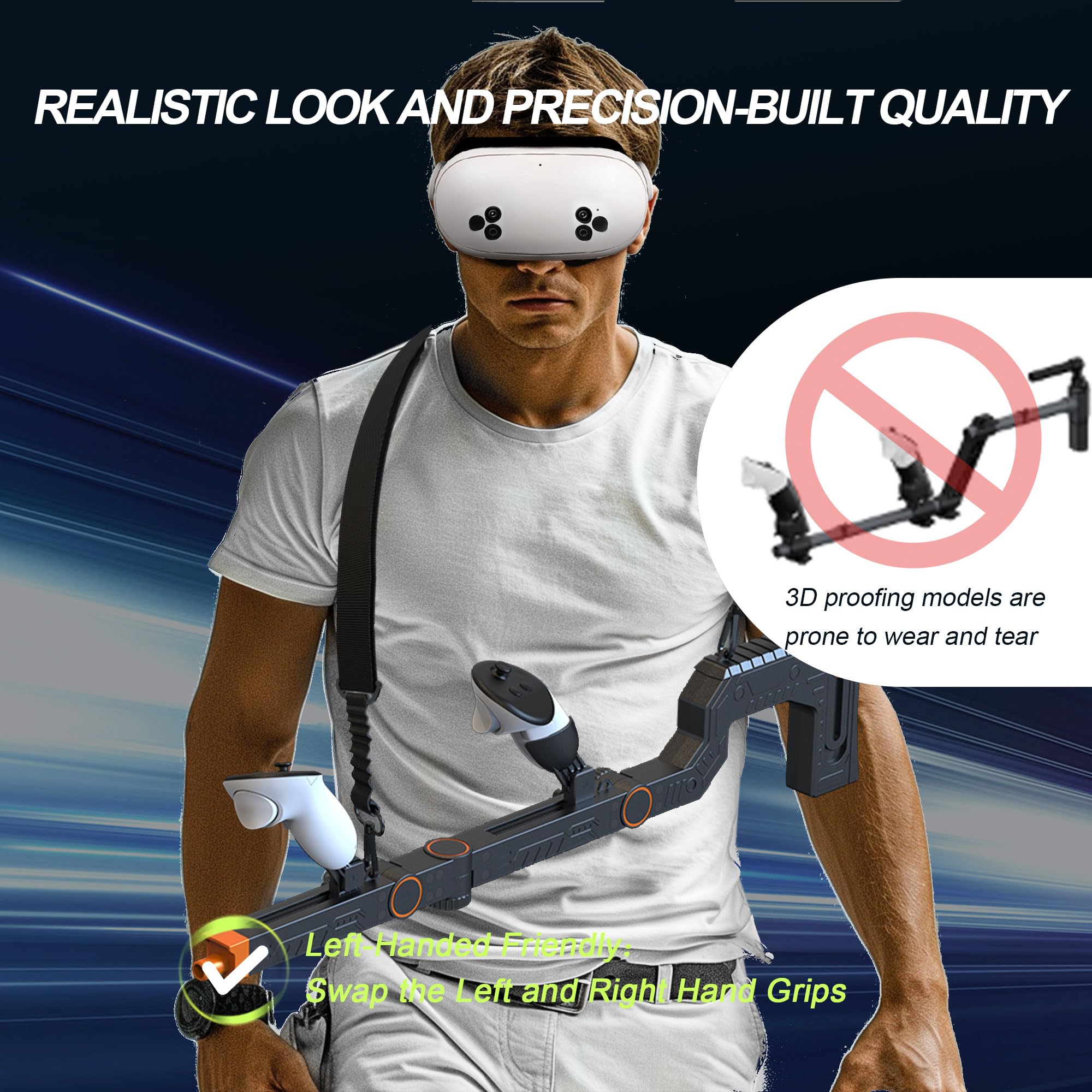 Upgrade V3.0 VR Gun Stock for Meta Quest 3 & Quest 3S, Durable Mechanical Design, Precision Angle Adjustment Gunstock for Oculus Quest 3 Enhancing Realistic VR Experience for FPS Gamers